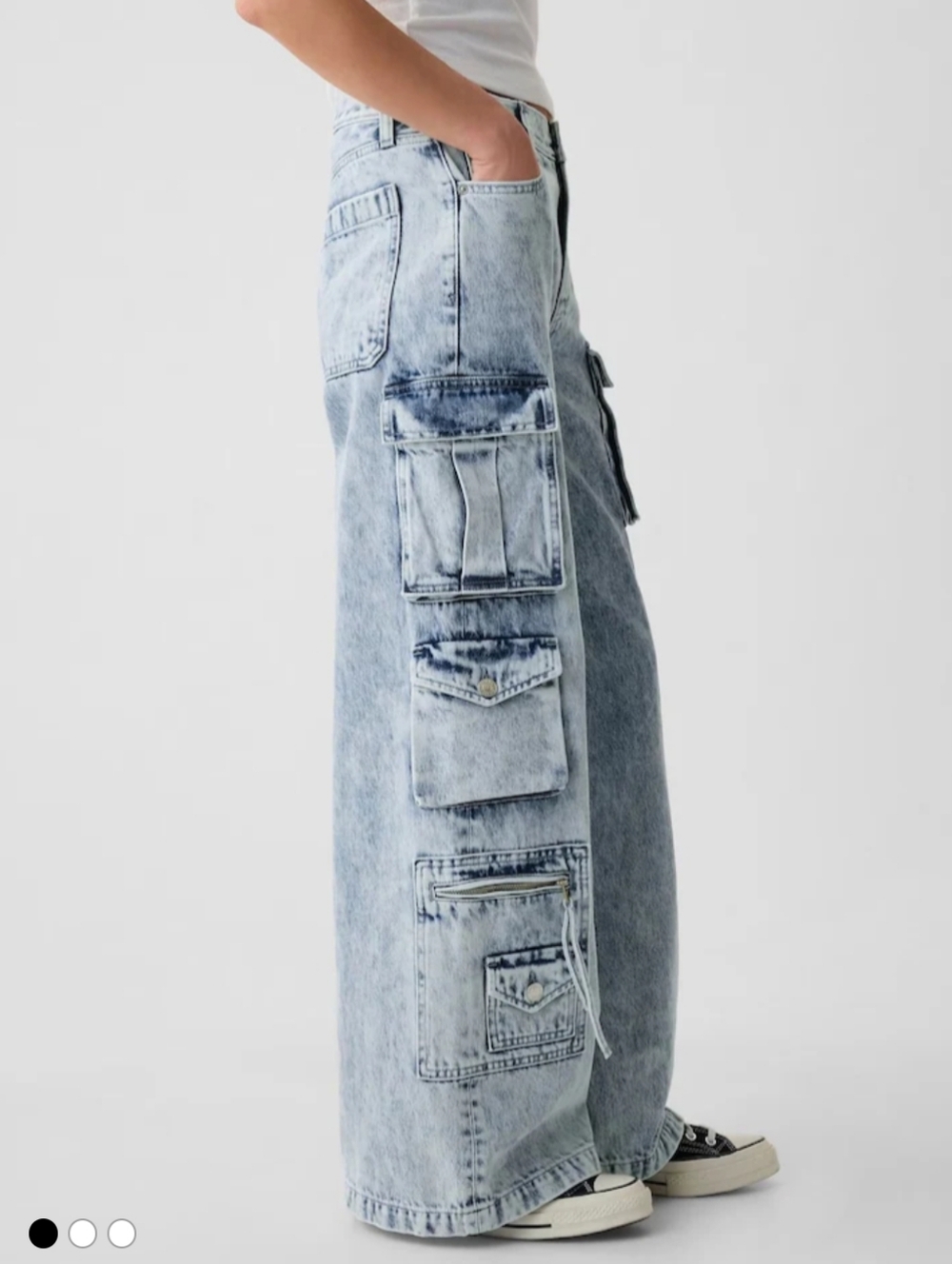 Gap Mid Rise Cargo Baggy Jeans Acid Wash Blue Size 27 / 4s Streetwear Skater